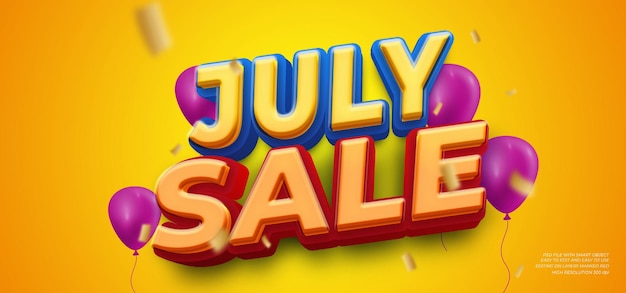 July sale with editable text 3d style effect