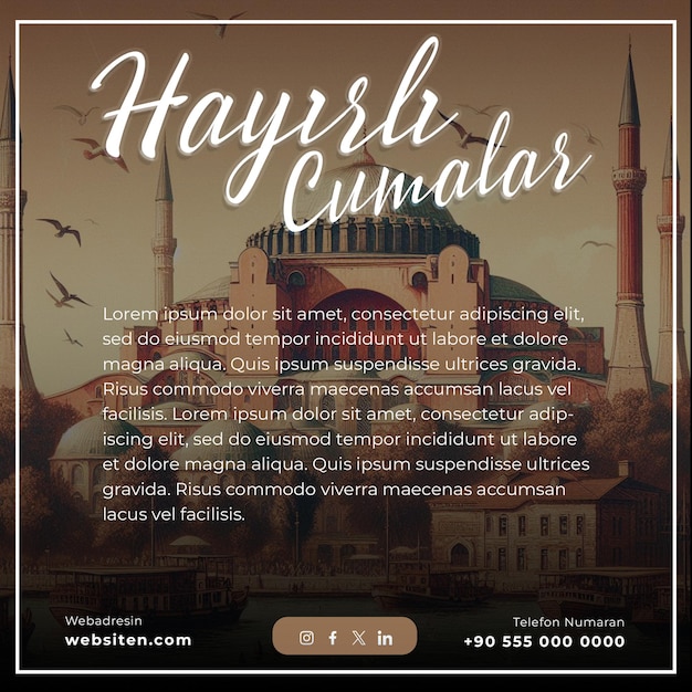 Jumuah mubarak islamic social media post template editable turkish text psd