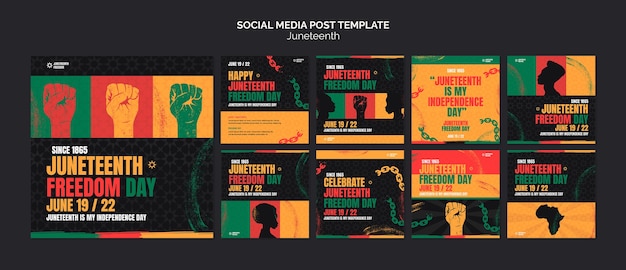 PSD raccolta di post di instagram per la celebrazione di juneteenth