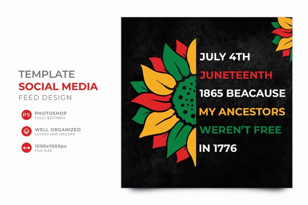 PSD juneteenth instagram-sjabloon voor sociale media