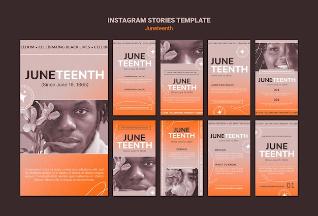 PSD raccolta di storie di instagram di juneteenth