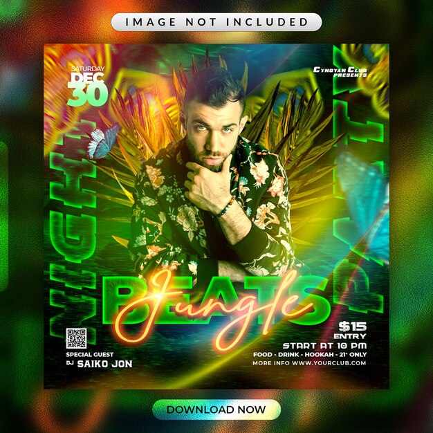 Флаер для вечеринки Jungle Beats или шаблон рекламного баннера в социальных сетях