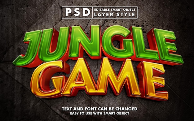 Jungle game 3d txt effect premium psd