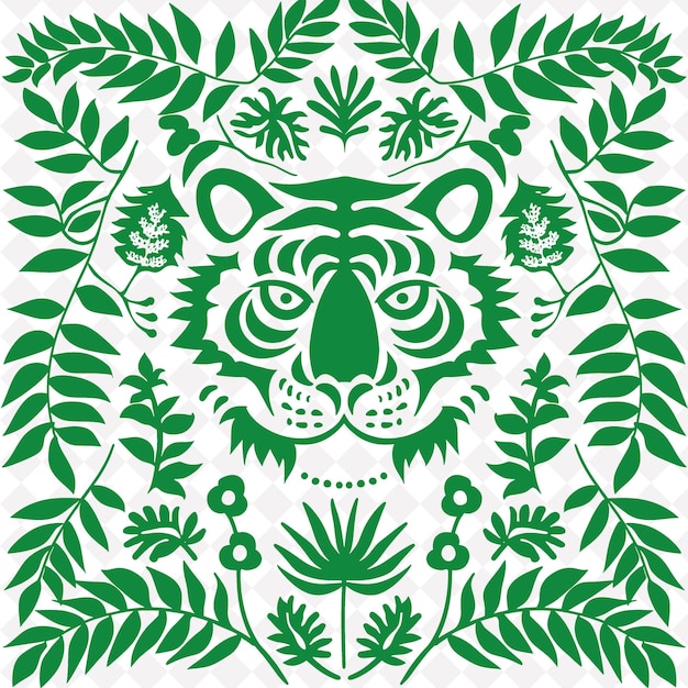 PSD jungle themed vanity folk art met tiger design een png outline frame op schone achtergrond collectie