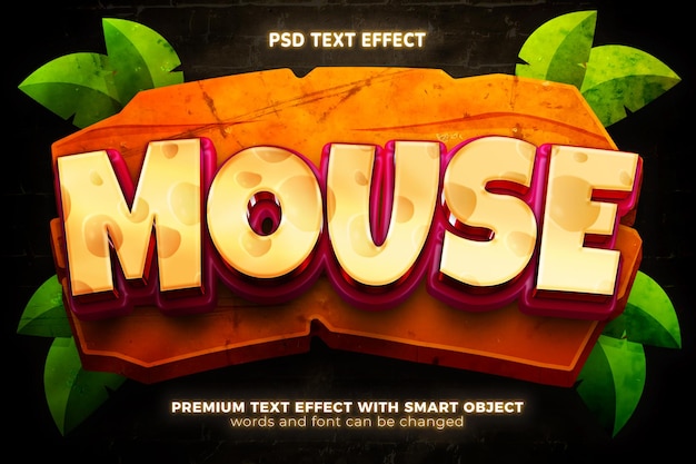 Jungle wild mouse cartoon 3d editable text effect on jungle background mock up