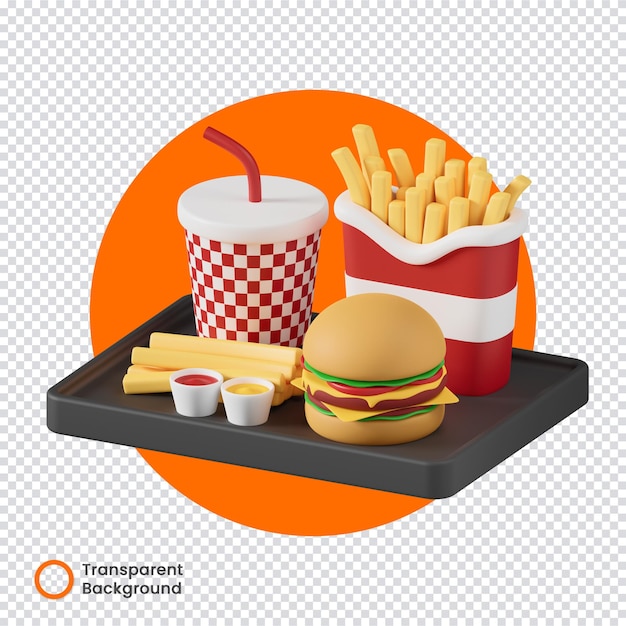 ジャンクフードハンバーガー フライドポテト ソーダソース 3D透明背景