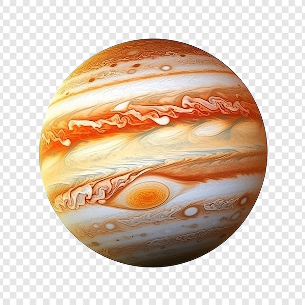 PSD jupiter planet with rotating satellites isolated on transparent background