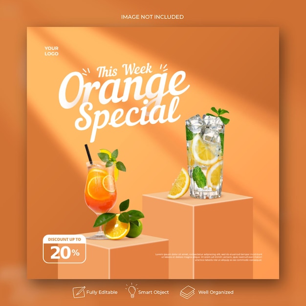Jus d'orange drinken menu social media post-sjabloon
