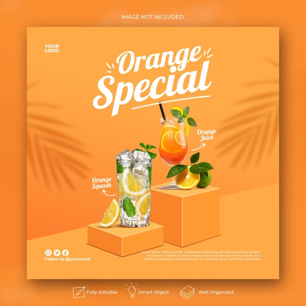 Jus d'orange drinken menu social media post-sjabloon