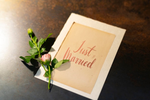 Just married floral card mockup