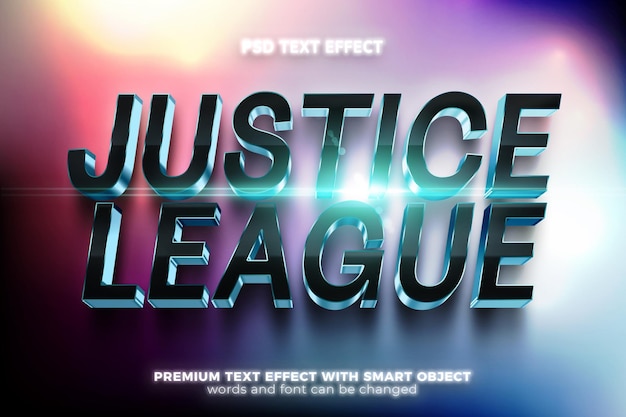 Фильмы Лиги Справедливости кинематографический жирный 3d редактируемый шаблон макета с текстовым эффектом