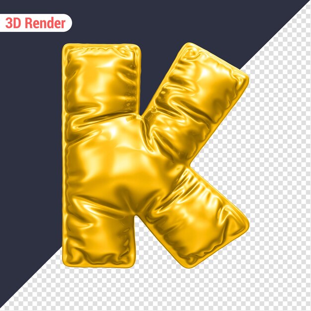 PSD k balloon font yellow 3d rendering