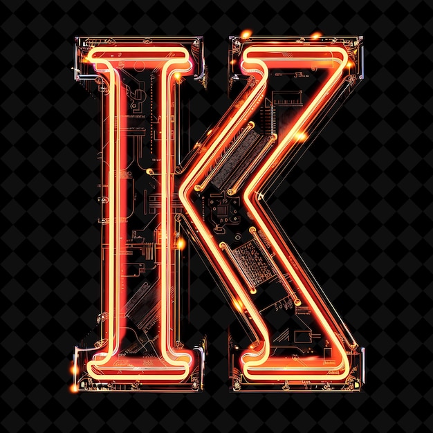 K letter framed met angled neon glowing plastic panels met neon color y2k typo art collections