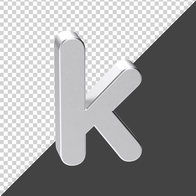 PSD k letter made of silver in 3d rendering 3d realistic letter k