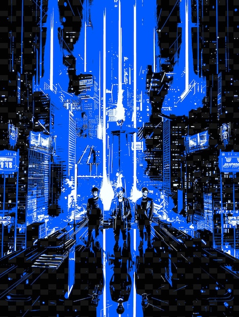 PSD k pop group speelt in een futuristisch stadsbeeld met neon l illustration music poster designs