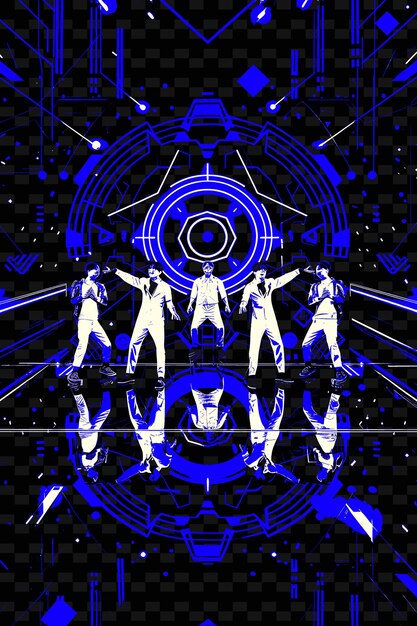 PSD k pop idols dancing in a futuristic set with neon lights pos illustration music poster designs