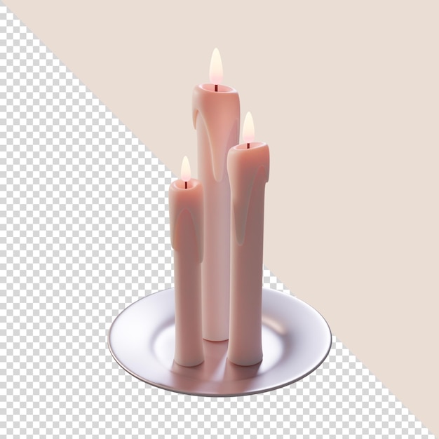 kaarsen op een plaat 3d render geïsoleerde leuke cartoonstijl