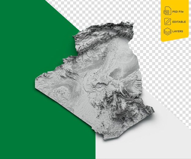 Kaart van algerije schaduwrelief kleur hoogte kaart op geïsoleerde achtergrond 3d illustratie