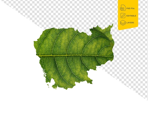 PSD kaart van cambodja gemaakt van groene bladeren op een witte achtergrond ecologie concept 3d illustratie