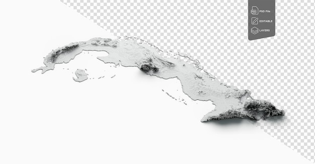 PSD kaart van cuba vlag schaduwrelief kleur hoogte kaart op witte achtergrond 3d illustratie