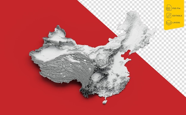 Kaart van de chinese vlag schaduwrijke reliëf kleur hoogte kaart op de chinese vlag kleuren achtergrond 3d illustratie