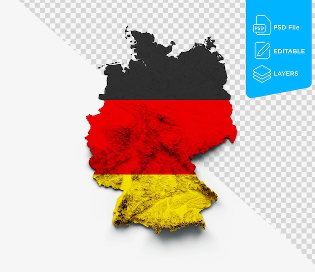 Kaart van Duitsland Vlag Schaduwrelief Kleur Hoogte kaart op geïsoleerde achtergrond 3d illustratie