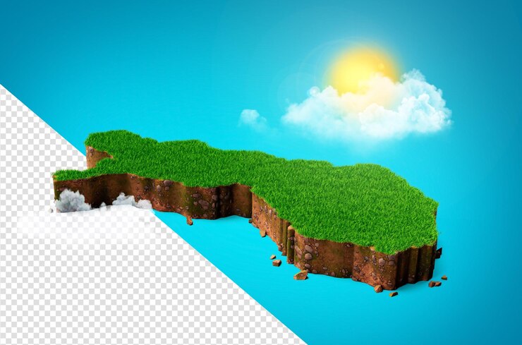 PSD kaart van finland grondgeologie dwarsdoorsnede met groen gras en rots grondtextuur 3d illustratie