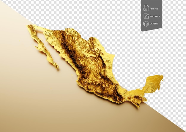 PSD kaart van mexico gouden metaal kleur hoogte kaart op beige achtergrond 3d illustratie