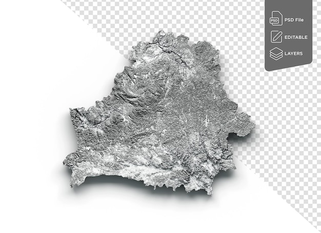 PSD kaart van wit-rusland wit-russische vlag schaduwrelief kleurhoogte kaart op witte achtergrond 3d illustratie