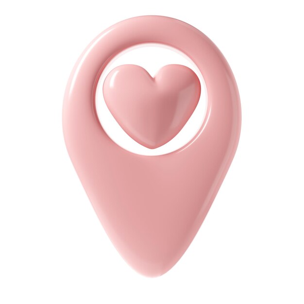 Kaart wijzer 3d pin icoon valentine roze geotag locatie punt met hart favorieten symbool liefde