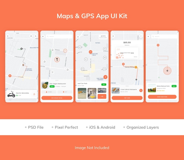 PSD kaarten versterker gps app ui kit