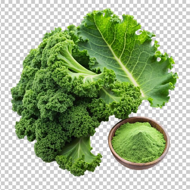 PSD kale leaves and powder on transparent background