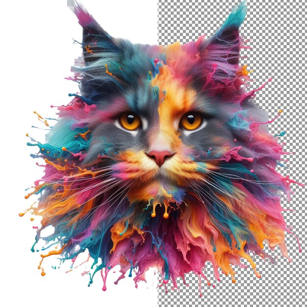 PSD kaleidokitty colorful splash cat portrait