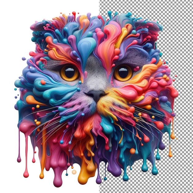 PSD kaleidokitty colorful splash cat portrait