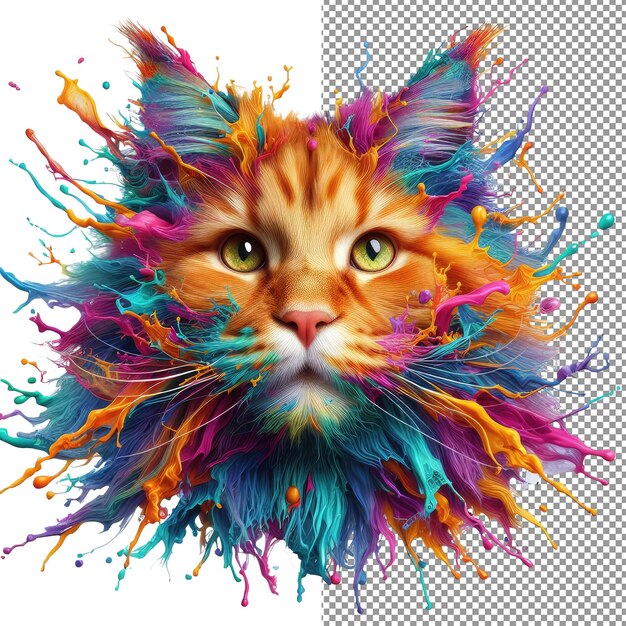 PSD kaleidokitty colorful splash cat portrait