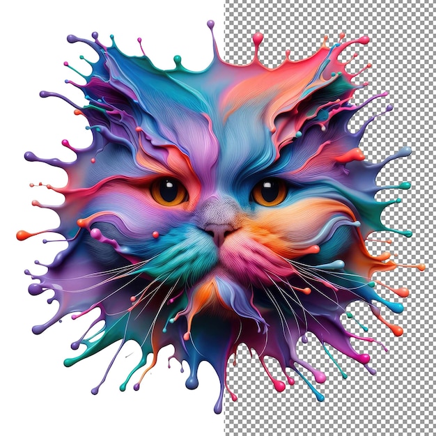 PSD kaleidokitty colorful splash cat portrait