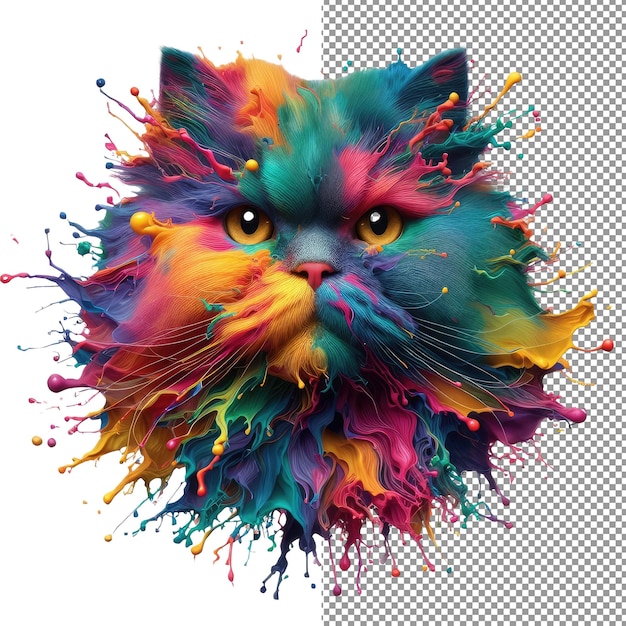 PSD kaleidokitty colorful splash cat portrait