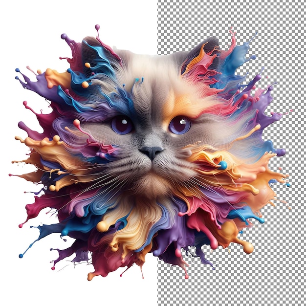 PSD kaleidokitty colorful splash cat portrait