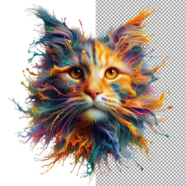 PSD kaleidokitty colorful splash cat portrait