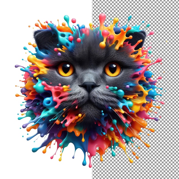PSD kaleidokitty colorful splash cat portrait