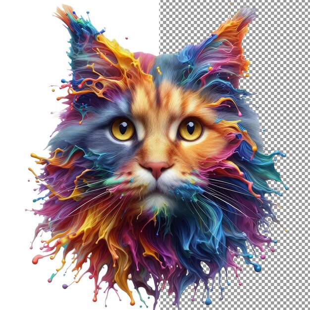 PSD kaleidokitty colorful splash cat portrait