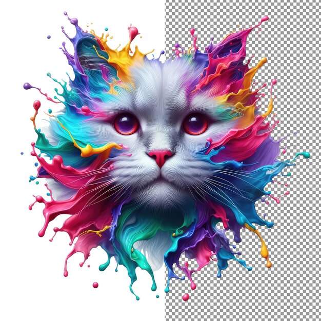 PSD kaleidokitty kleurrijke splash cat portret