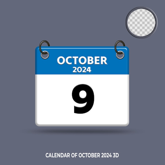 PSD kalendarz 3d data października 2024