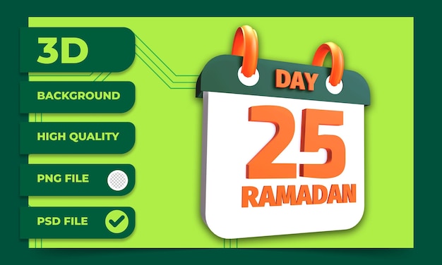 PSD kalendarz ramadanowy w dniu 25 renderowania 3d na post muzułmański