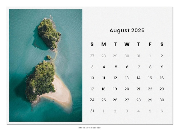 PSD kalendarz sierpnia 2025 a4 papier psd szablon projektowanie kalendarz 2025 planner ściany