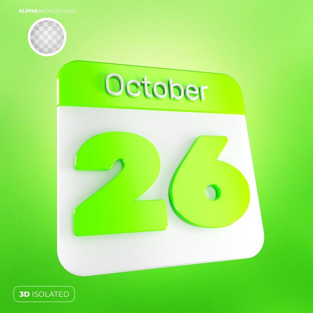 PSD kalender 26 oktober 3d premium psd