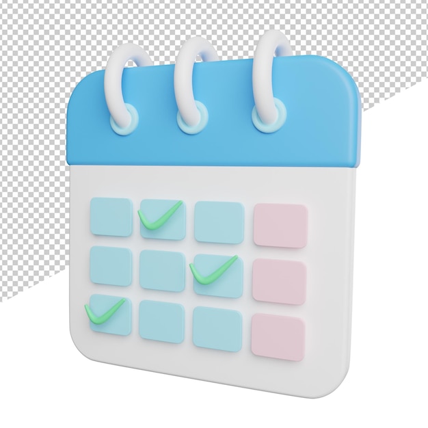 Kalender datum Check zijaanzicht 3D-rendering pictogram illustratie op transparante background