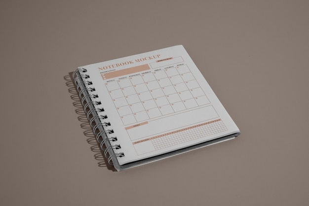 PSD kalender en planner notebook mock-up