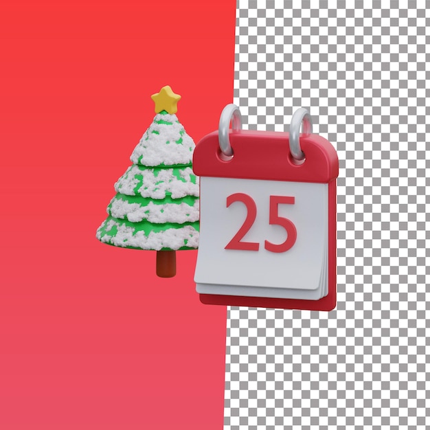 PSD kalender kerst pictogram isoled witte backgroung 3d-rendering
