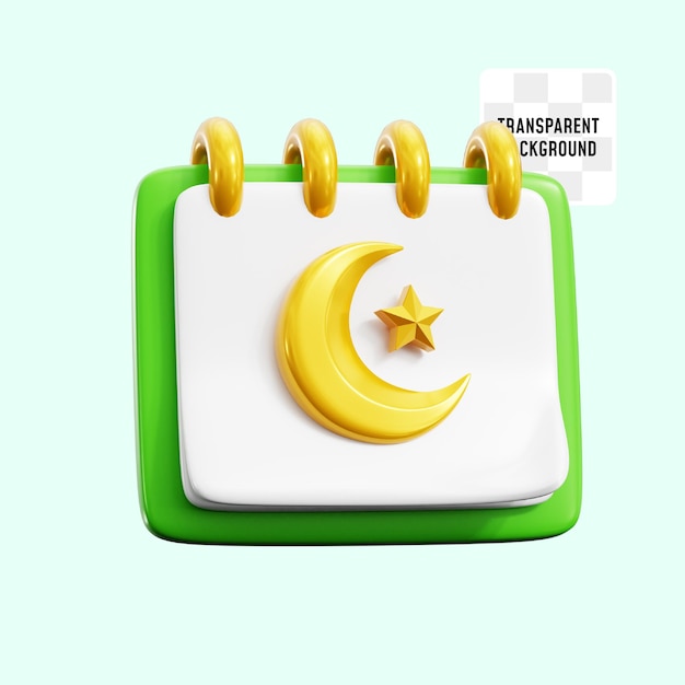 PSD kalender met halve maan islamitisch symbool voor gelukkig ramadan activiteit evenement schema 3d icoon illustratie render ontwerp